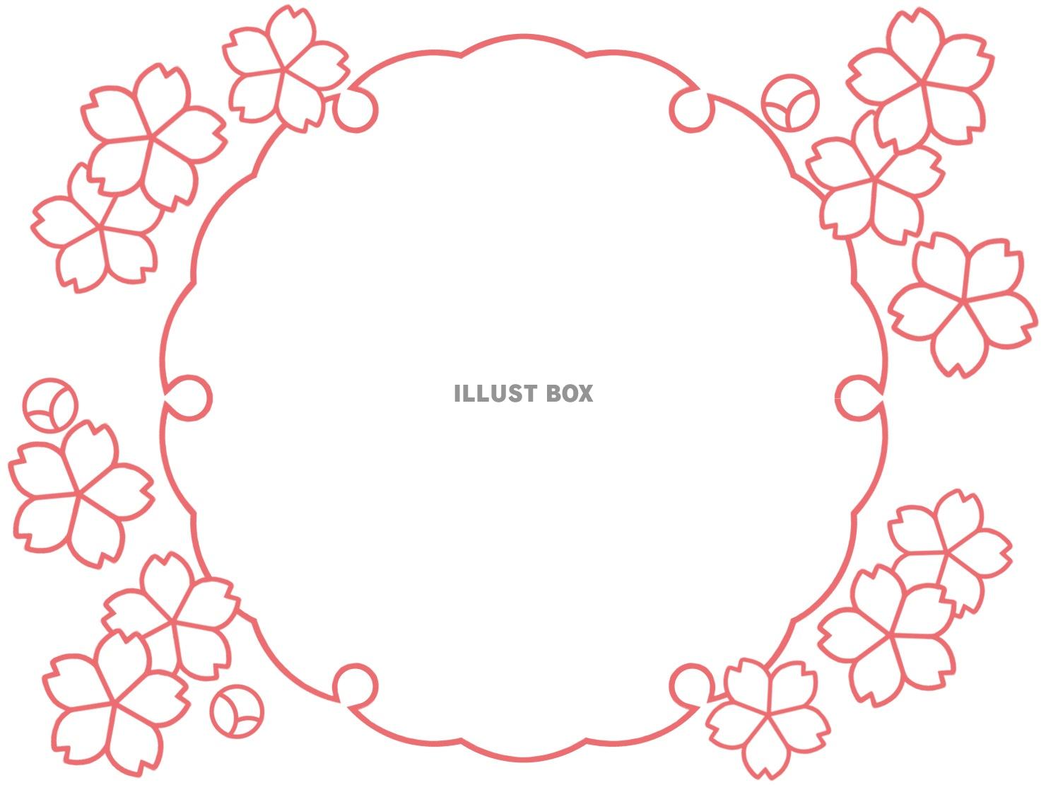 桜の花模様フレーム、シンプルな飾り枠素材