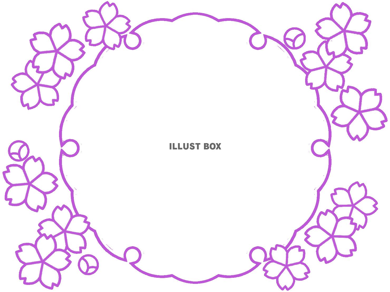 桜の花模様フレーム、シンプルな飾り枠素材。透過PNG