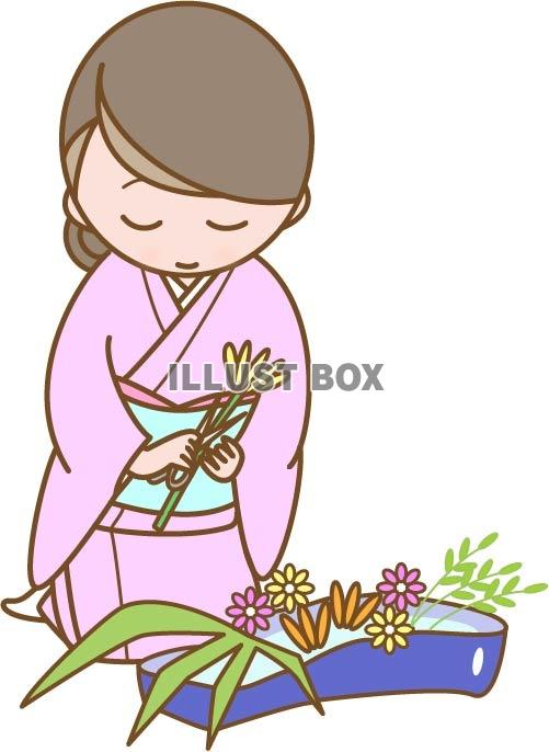 華道・花を生ける女性