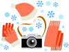 雪の結晶とカメラと防寒具