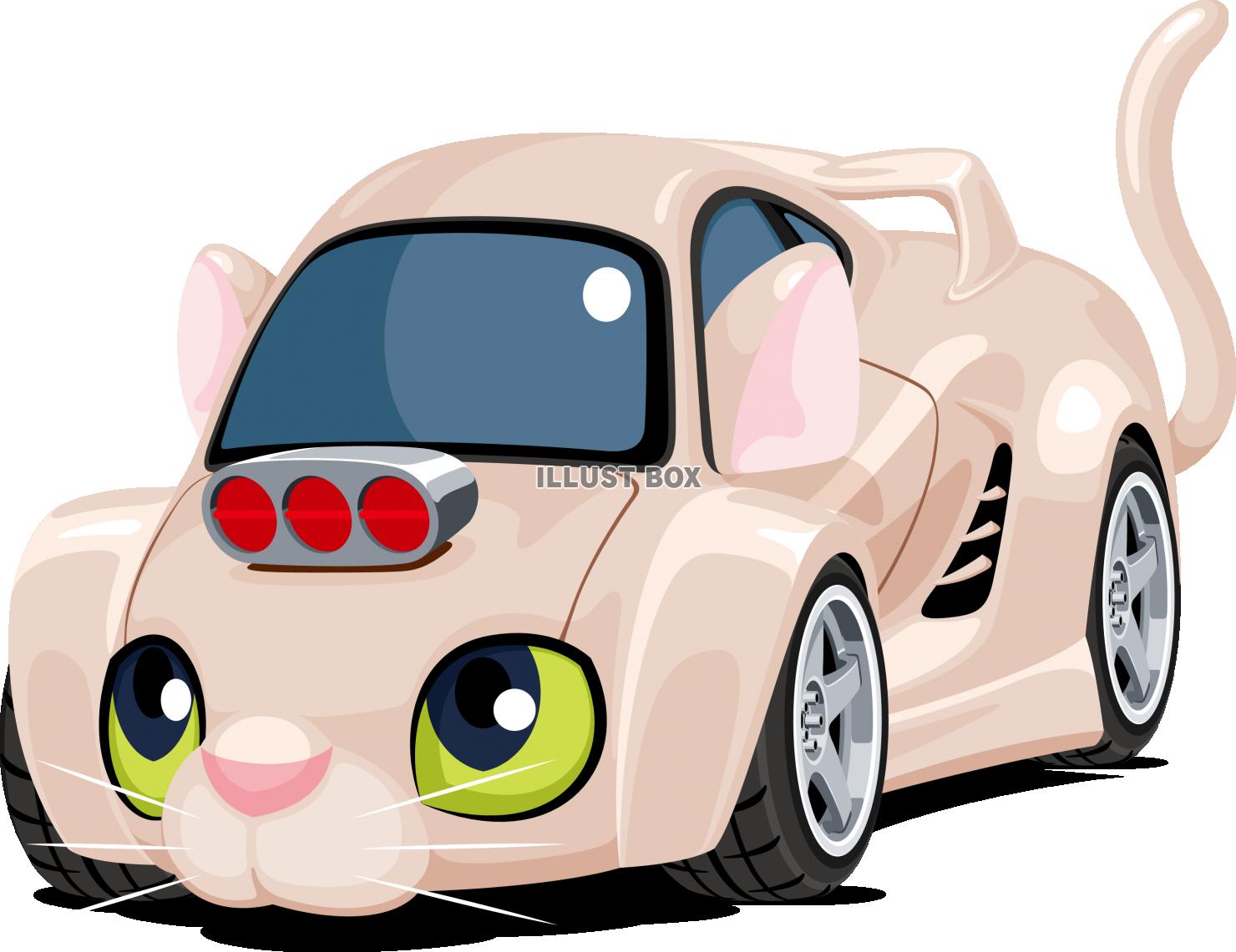無料イラスト スポーツカー 自動車 キャラクター 猫