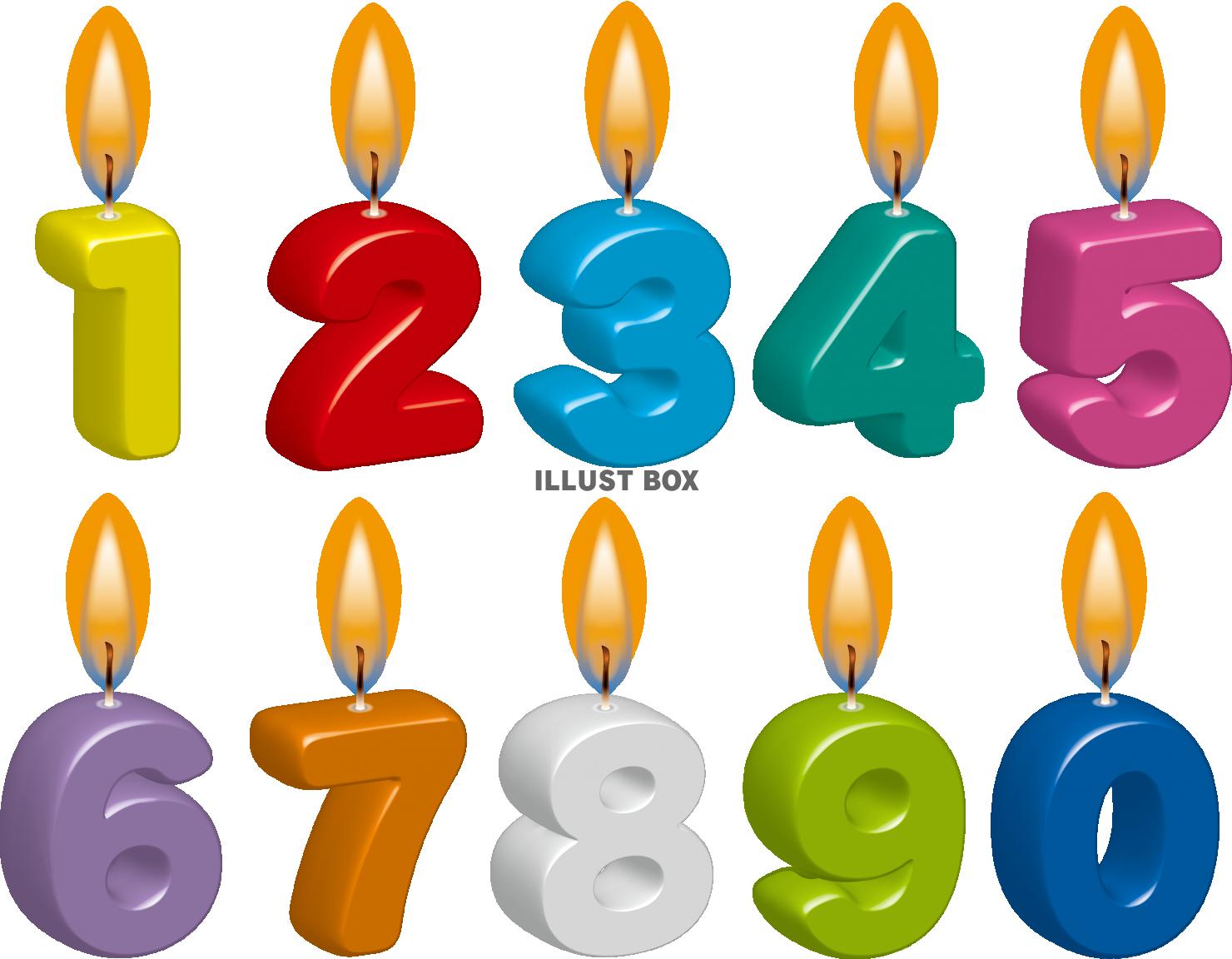 無料イラスト バースデイ 誕生日 数字のキャンドル セット