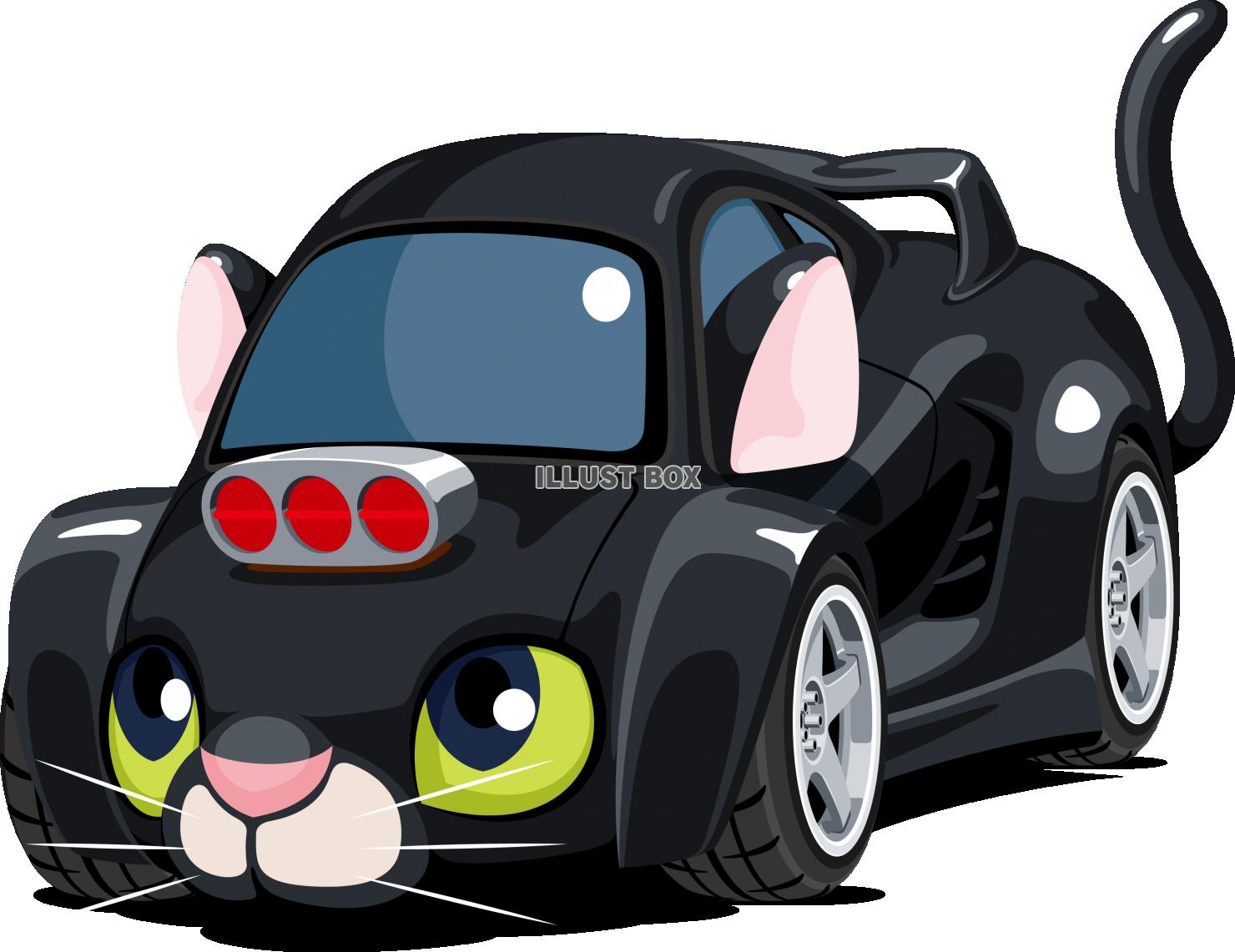 無料イラスト スポーツカー 自動車 キャラクター ネコ クロネコ