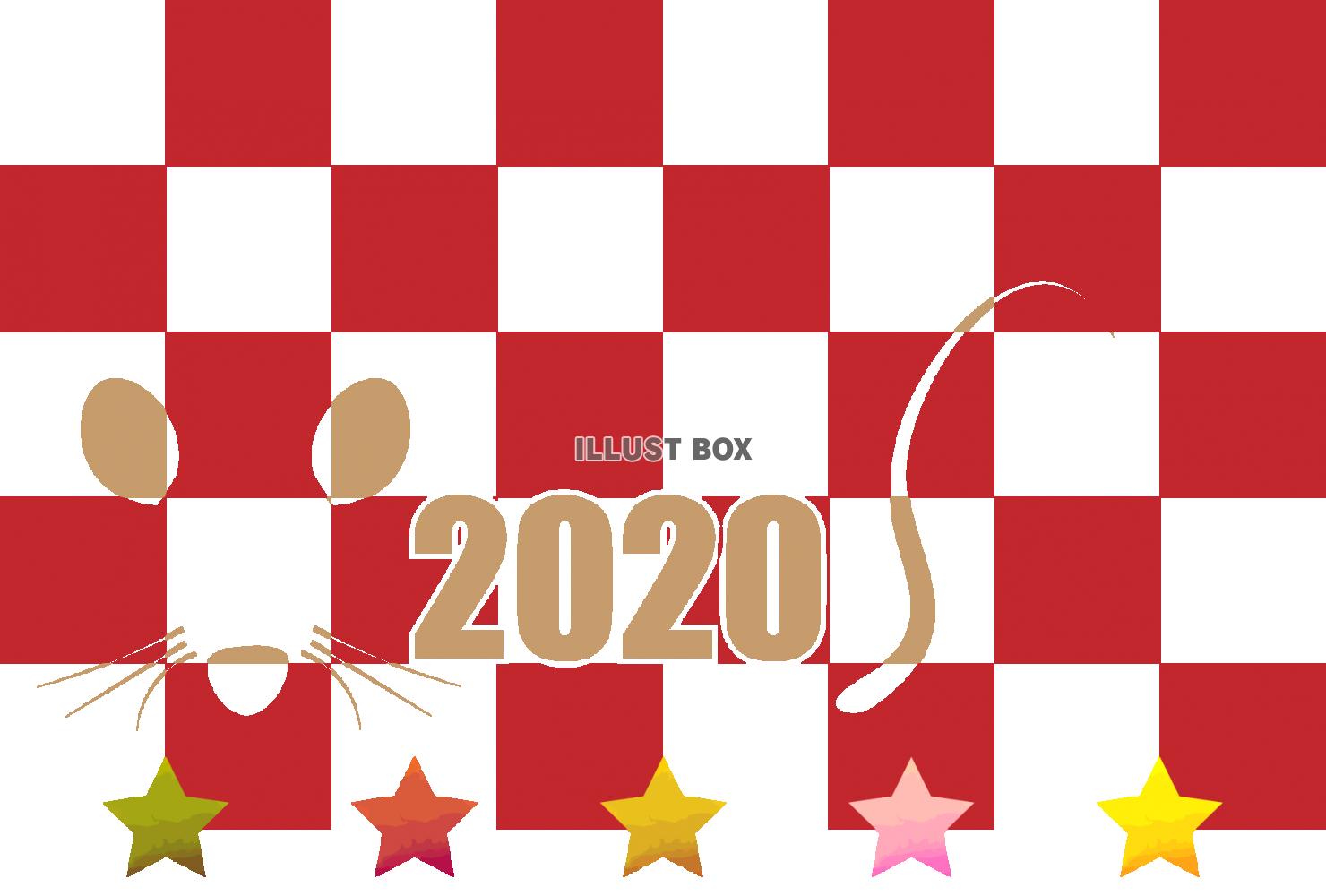 ねずみを隠した市松模様の五つ星2019年賀状