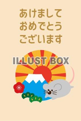 走るネズミと初日の出の年賀状イラスト