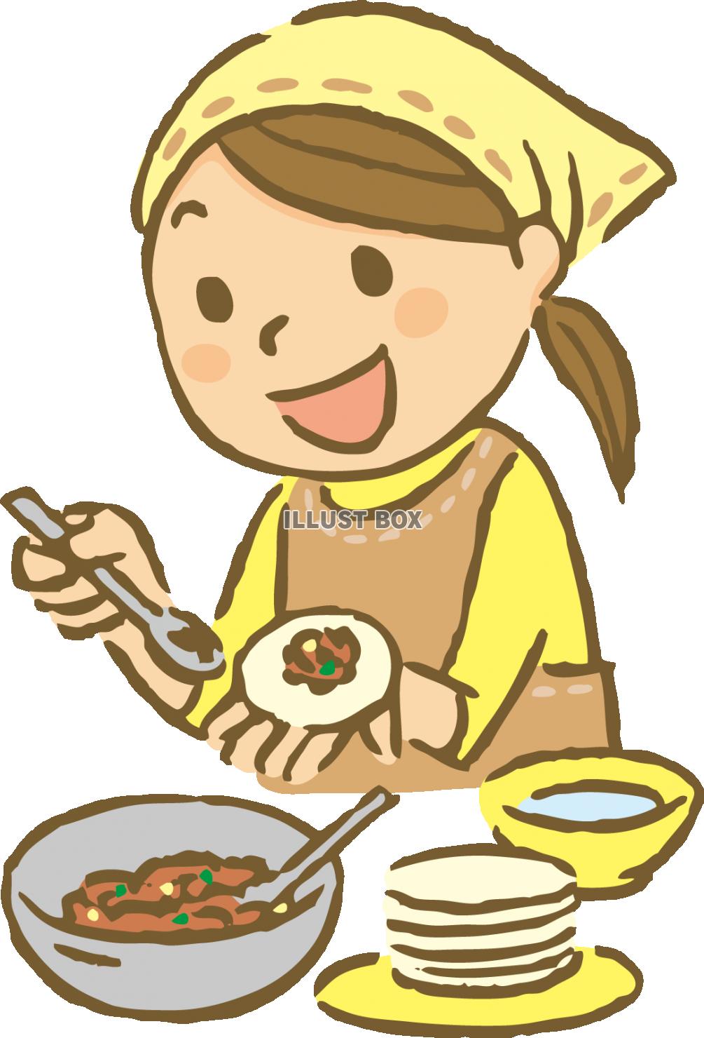 無料イラスト 手作り餃子焼きギョーザ料理教室お手伝い中華点心手描き調理実習