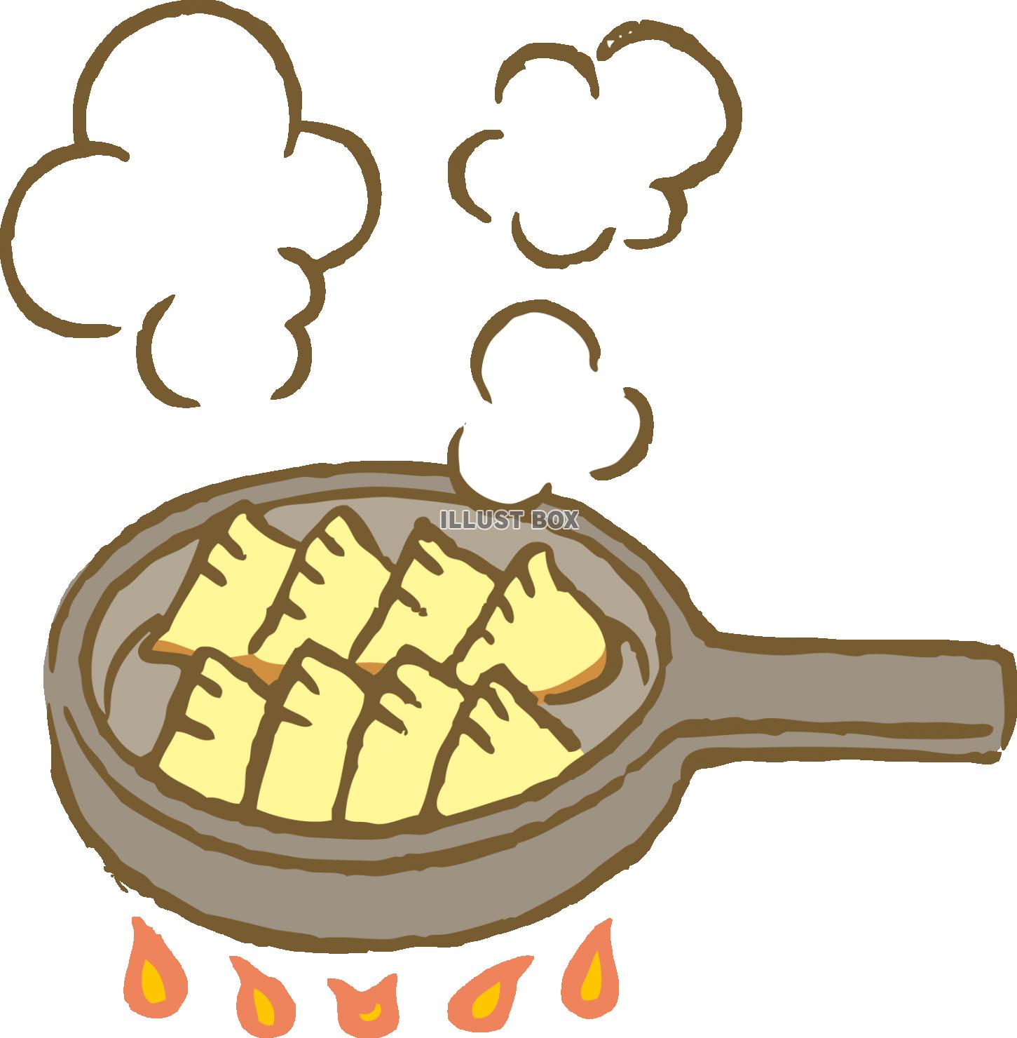 無料イラスト 手作り餃子焼きギョーザ料理教室お手伝い中華鉄鍋手描き調理焼く