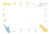水彩の吹奏楽器と音符フレーム