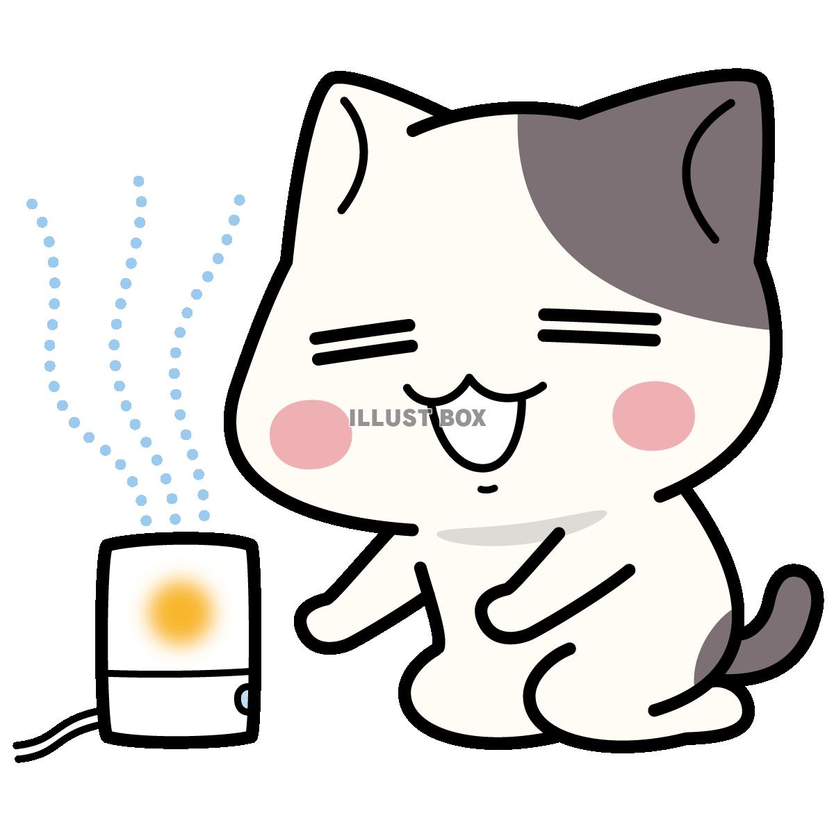 無料イラスト 加湿器で風邪対策 ぶち猫 にゃんこ