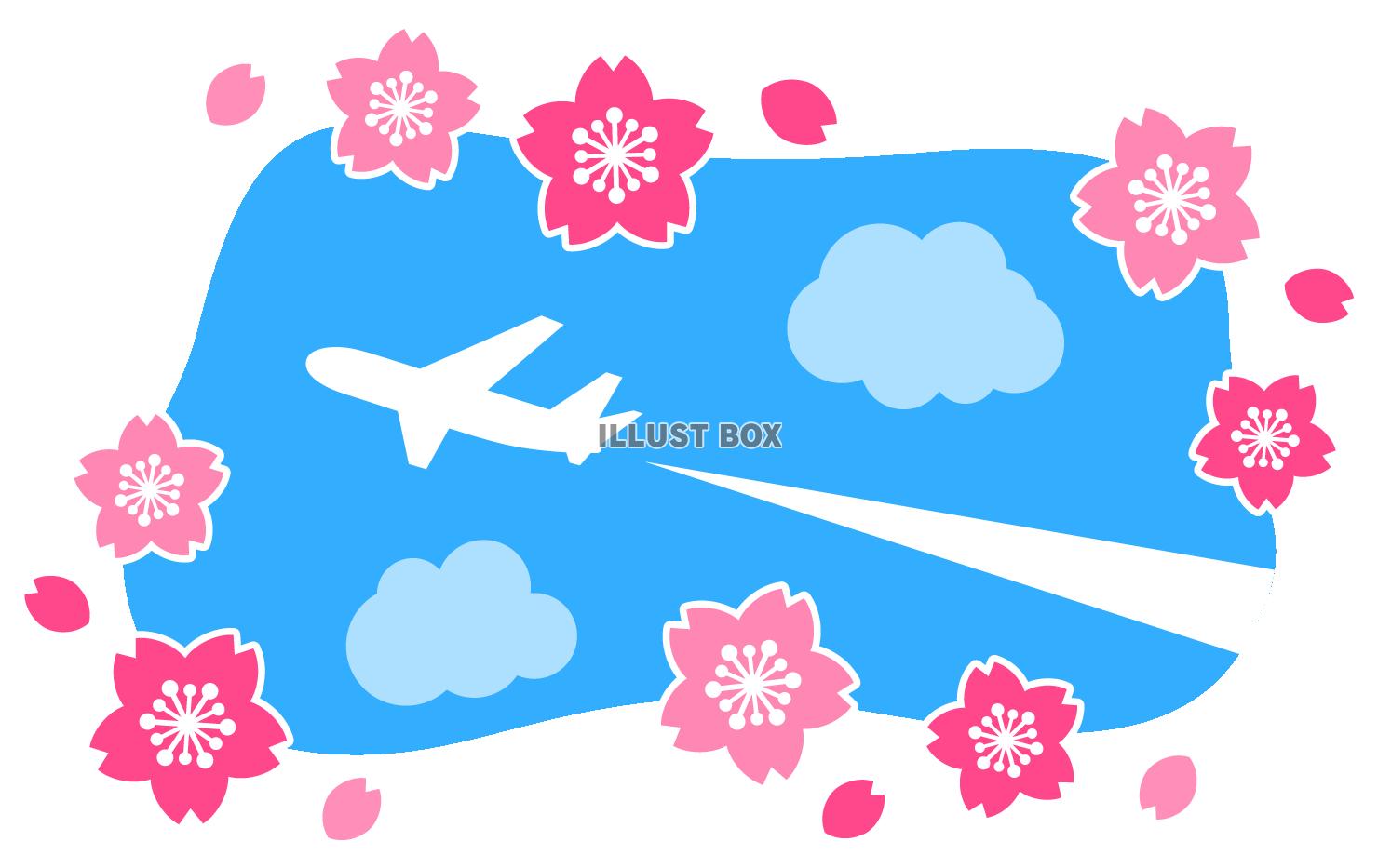 無料イラスト シンプルな飛行機と桜
