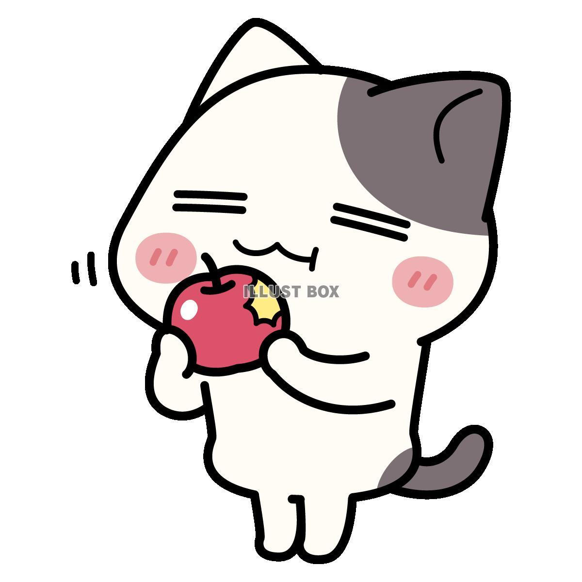 無料イラスト りんご美味しい ぶち猫 にゃんこ
