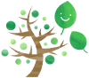 手描き風笑顔の緑の葉と木