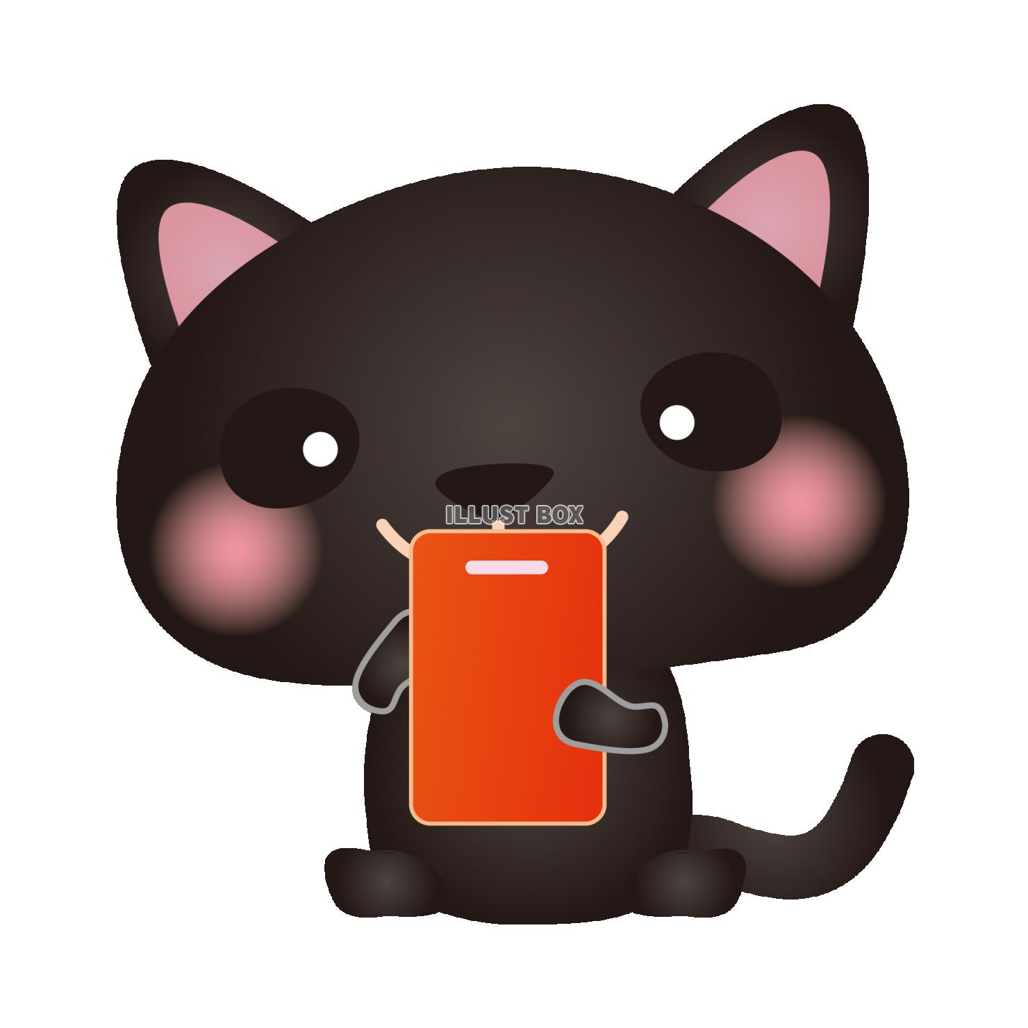 無料イラスト 黒ねこスマホ01