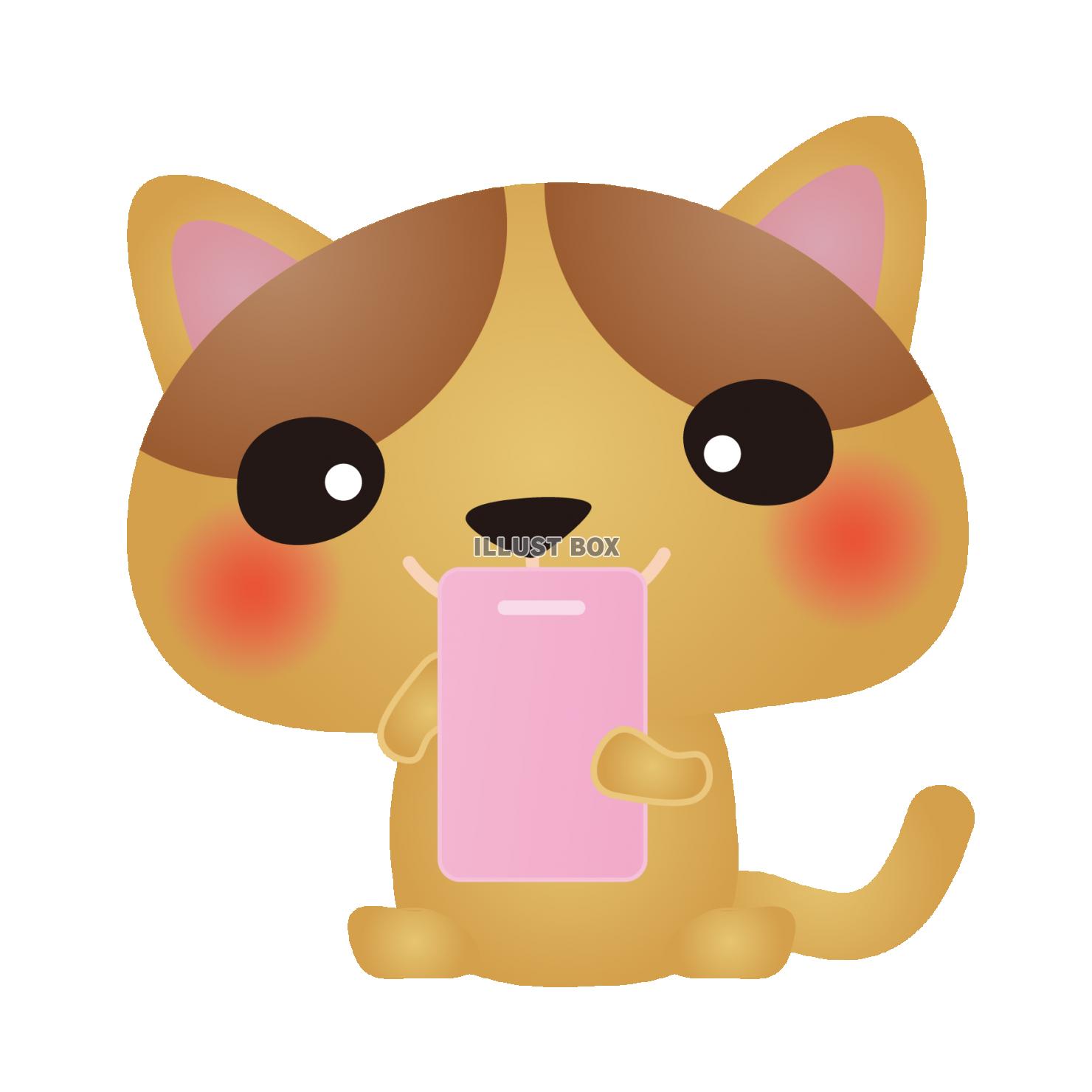 無料イラスト 茶ねこスマホ01