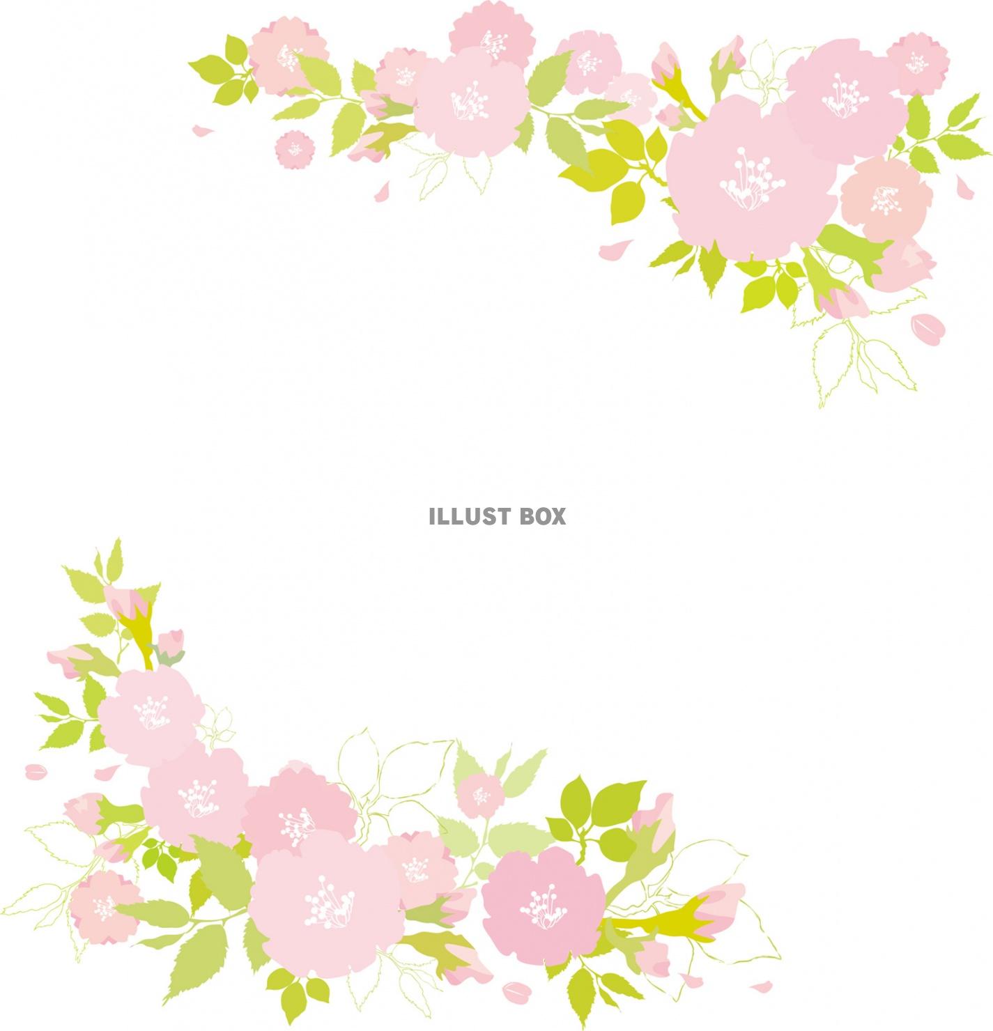 無料イラスト 桜おしゃれフレーム枠背景 飾り さくら 壁紙枠 花 手書き和