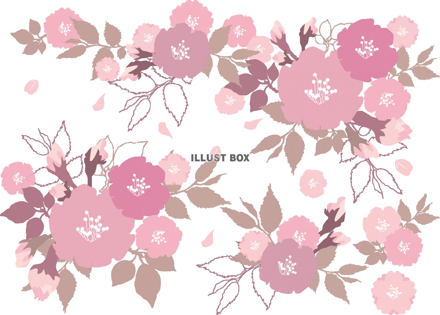 無料イラスト 桜 飾りおしゃれフレーム枠レトロ和 春 花 イラスト 3月