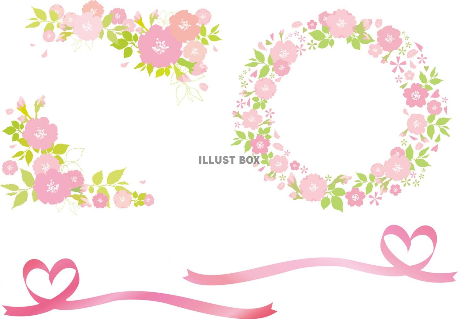 無料イラスト 桜おしゃれフレーム枠飾り背景さくら枠装飾花ピンク春アイコン