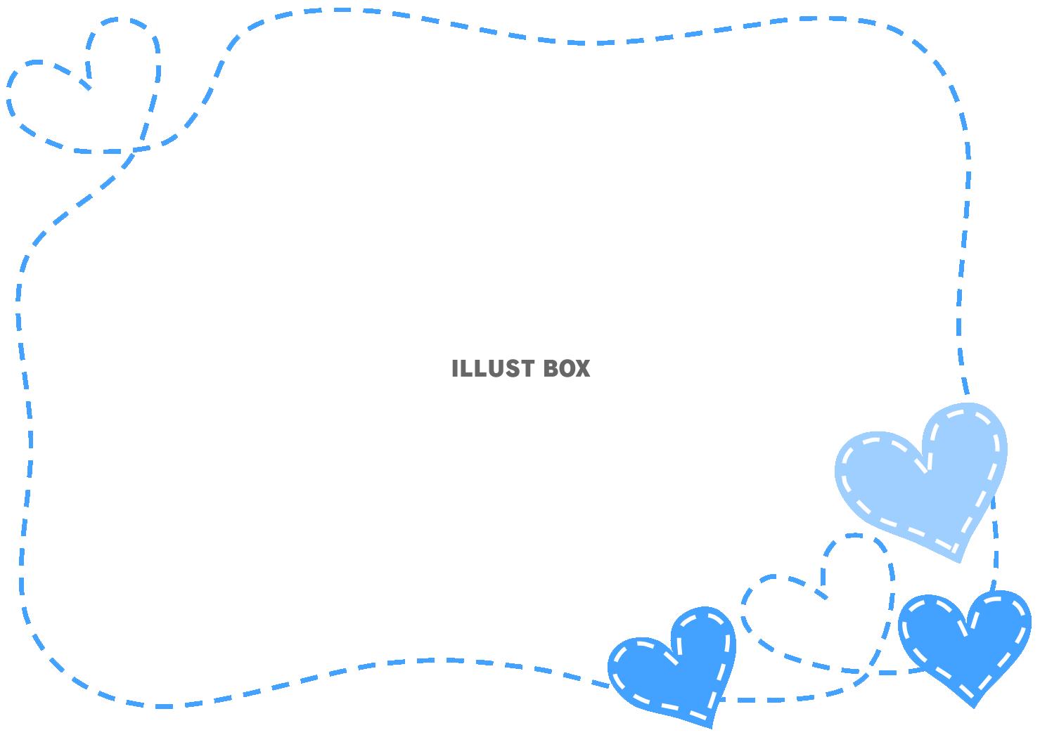 フエルトワッペンとステッチのフレーム枠（ハート３）ブルー