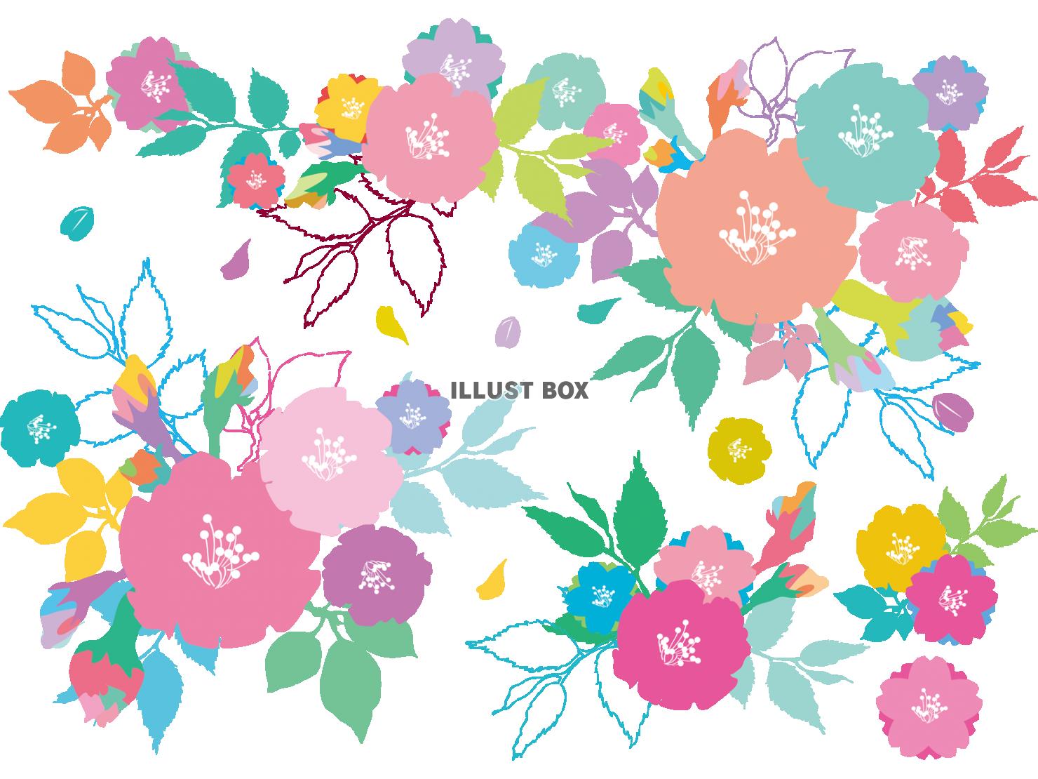 無料イラスト 花飾り春カラフル花束ブーケかわいい装飾手書き背景おしゃれブラ