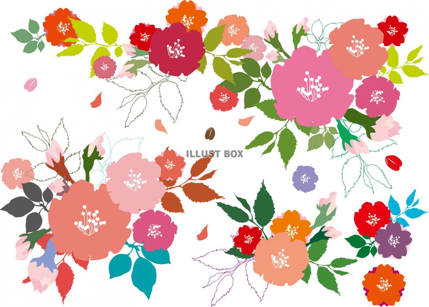 無料イラスト 花飾り春カラフル花束ブーケかわいい装飾手書き背景