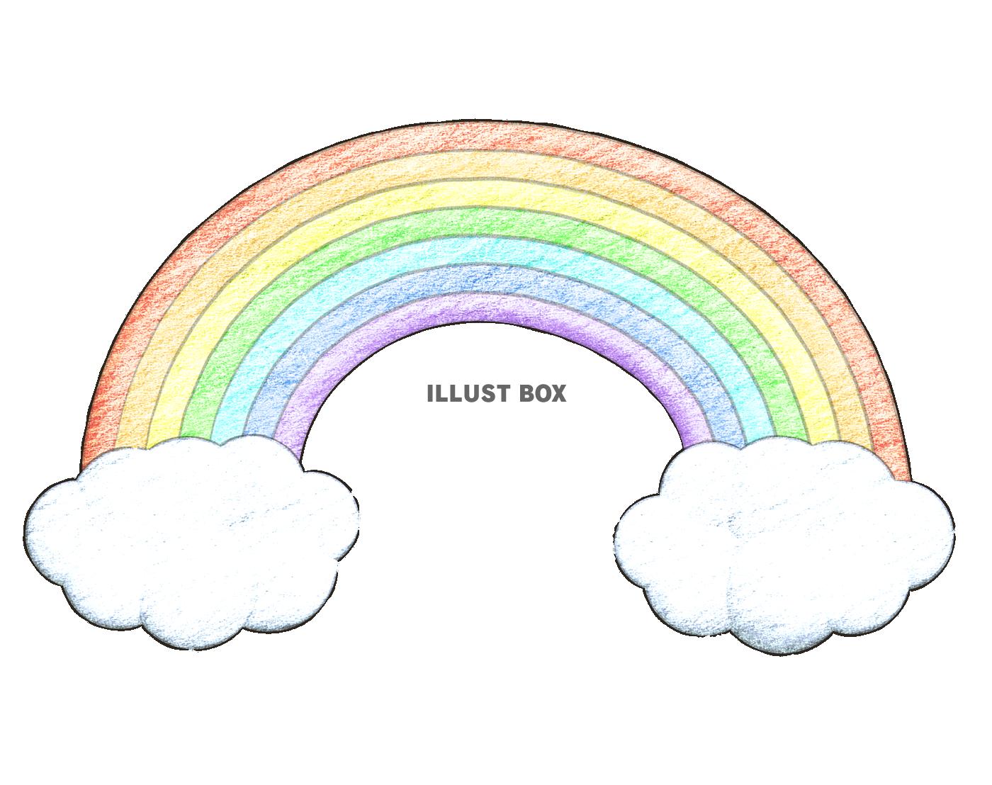 無料イラスト 虹と雲 色鉛筆風