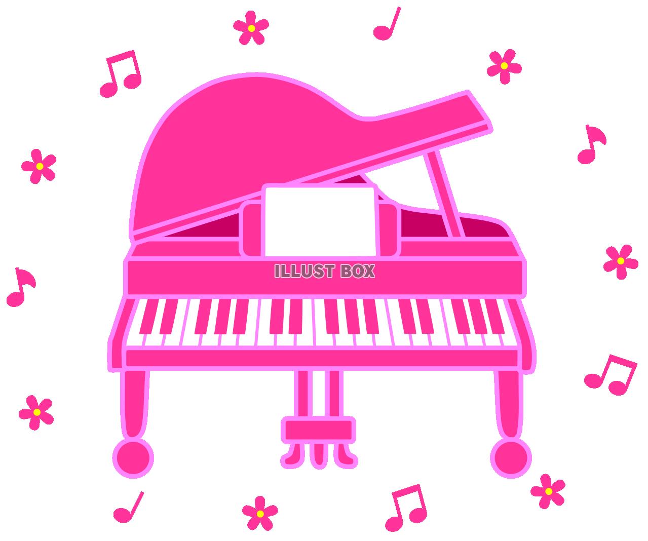 無料イラスト ピンクのピアノ２ 音符 お花 楽器