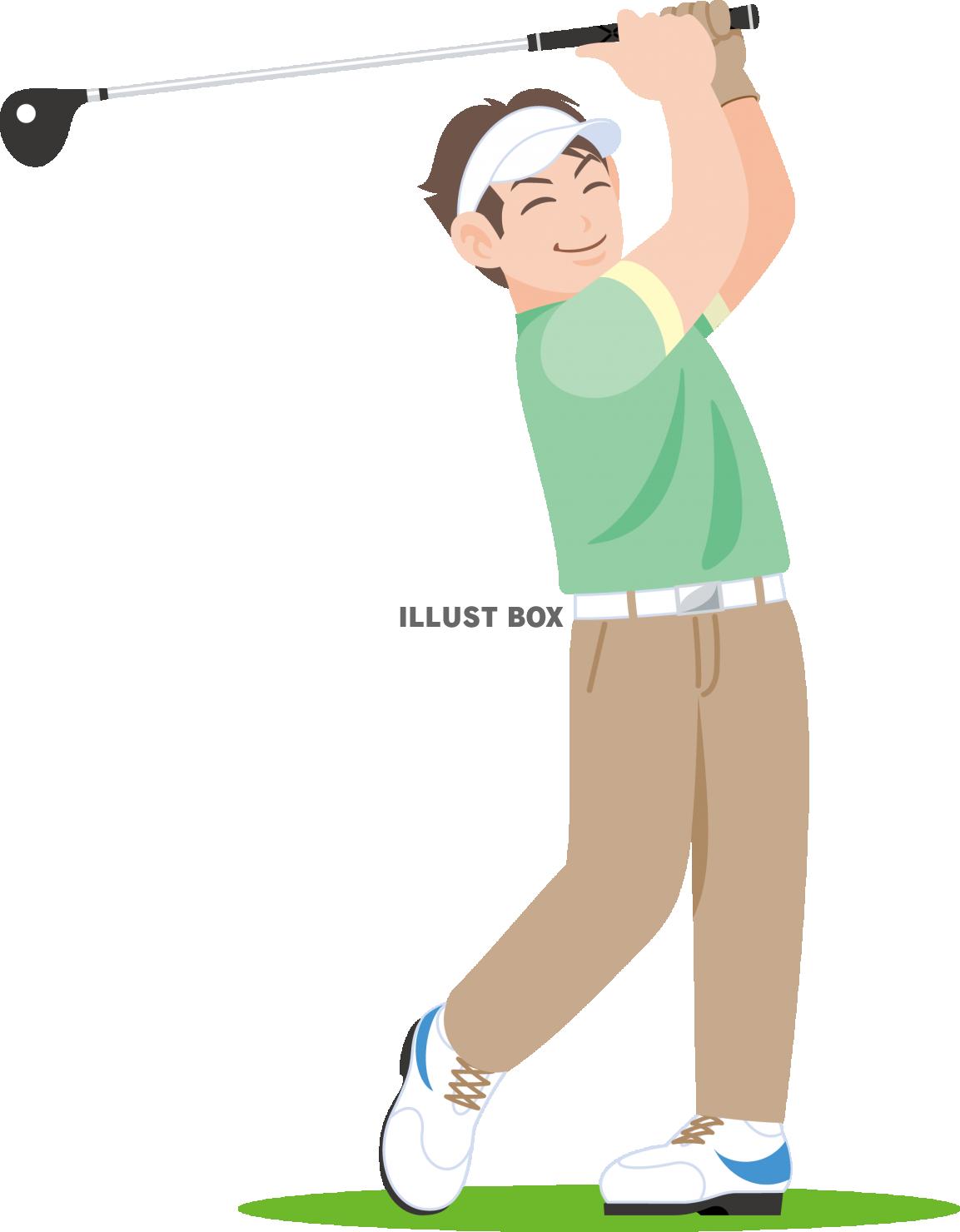 無料イラスト ゴルフ スイングをする男性ゴルファー