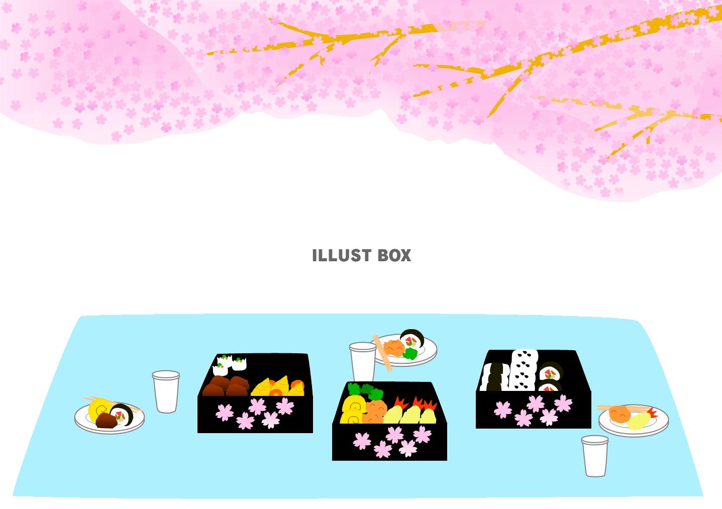 無料イラスト さくらのお花見 春 桜 お弁当