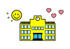 スマイルマークと黄色の校舎