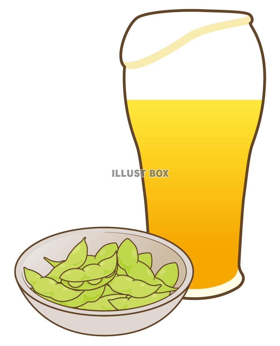 無料イラスト ビールと枝豆 01