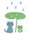雨の日の猫とカエル