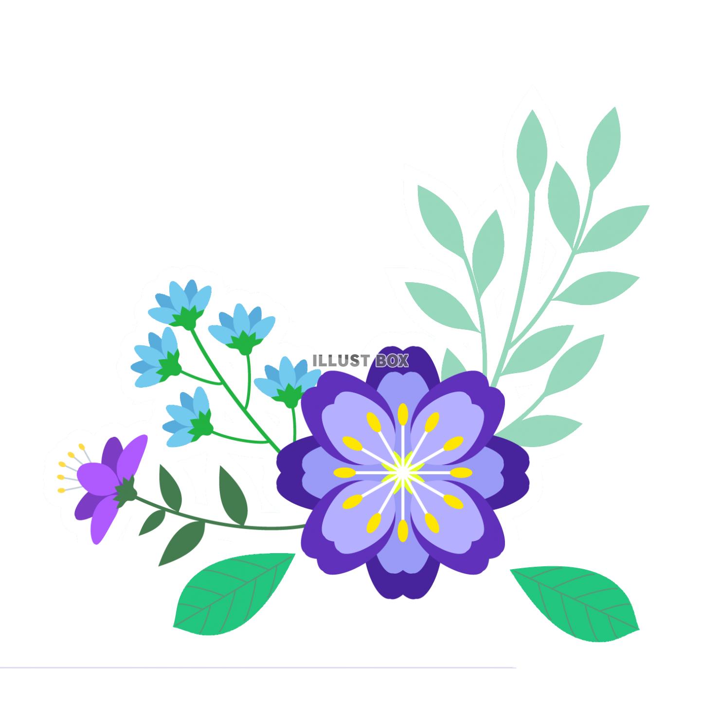 青い花と植物のイラスト