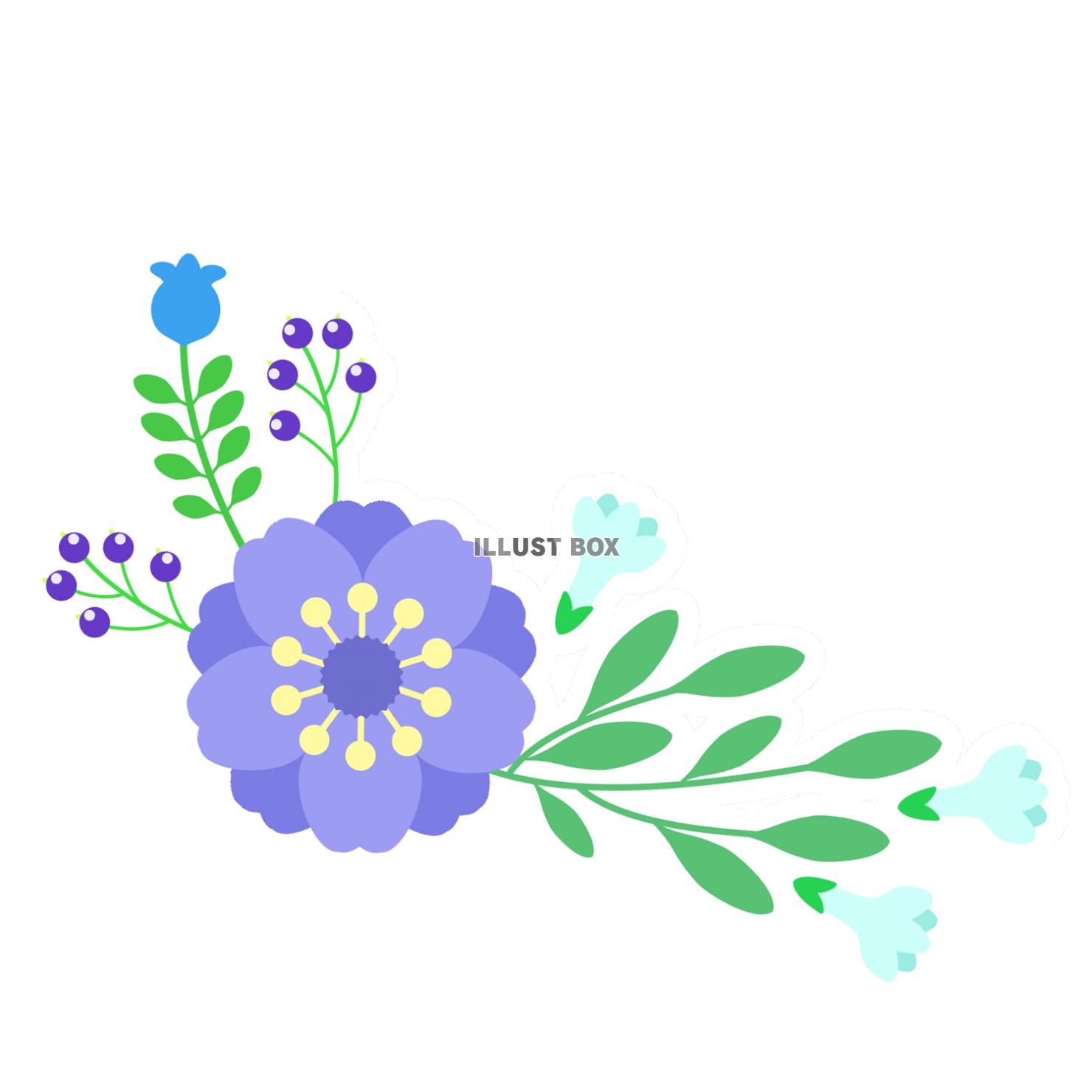 青い花と植物のイラスト