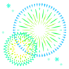 無料イラスト シンプルでお洒落な花火と街並みのイラスト素材セット