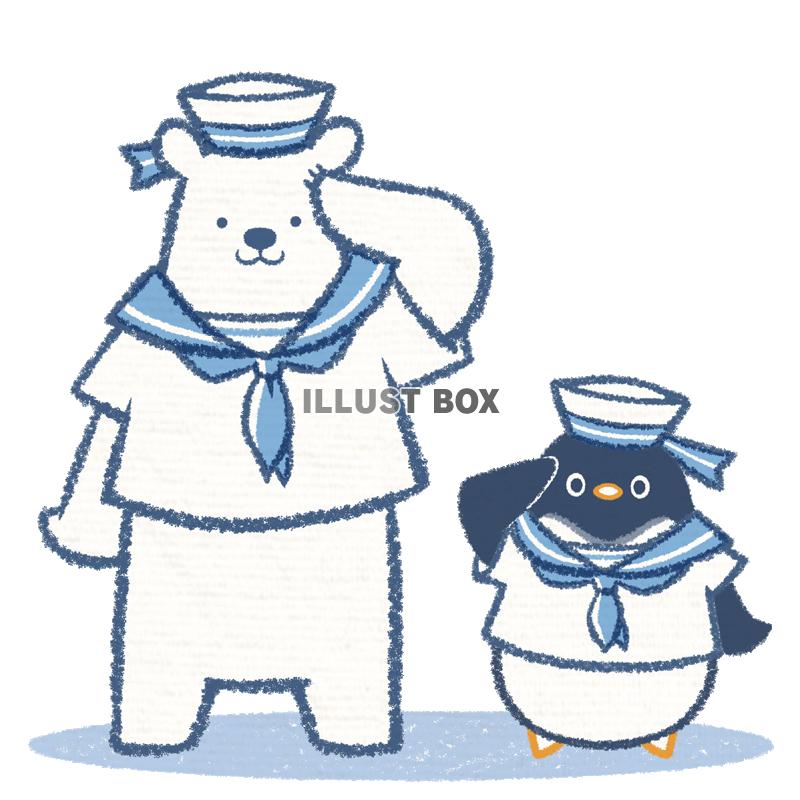無料イラスト 水兵シロクマとペンギン
