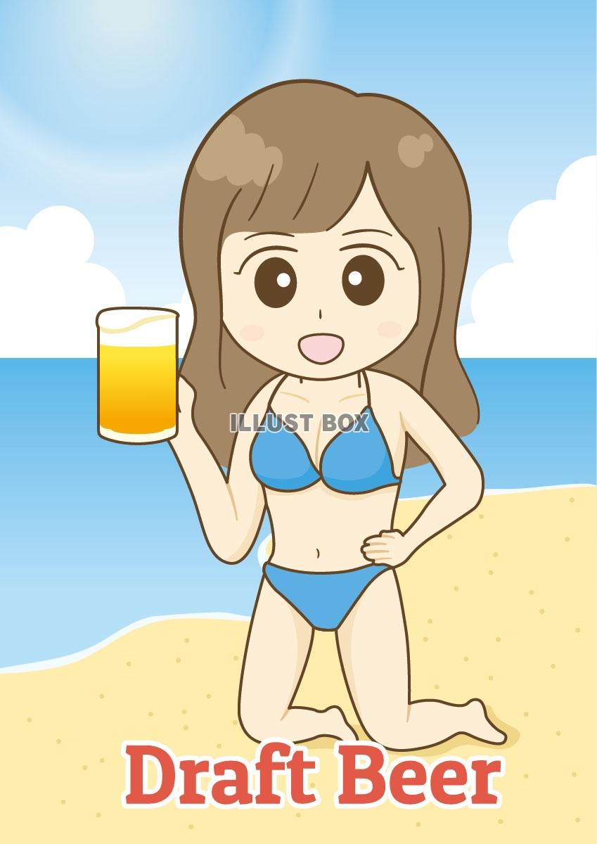 生ビールを持つ水着女性のポスター