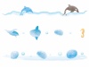 海の動物ライン　水彩風　(シャチ、イルカ、ウミガメ、マンボウ、ミズクラゲ、タツノ