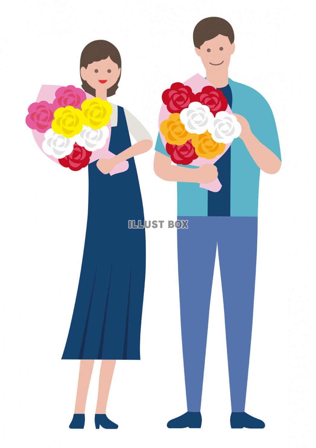 花束を持つ人のイラストセット