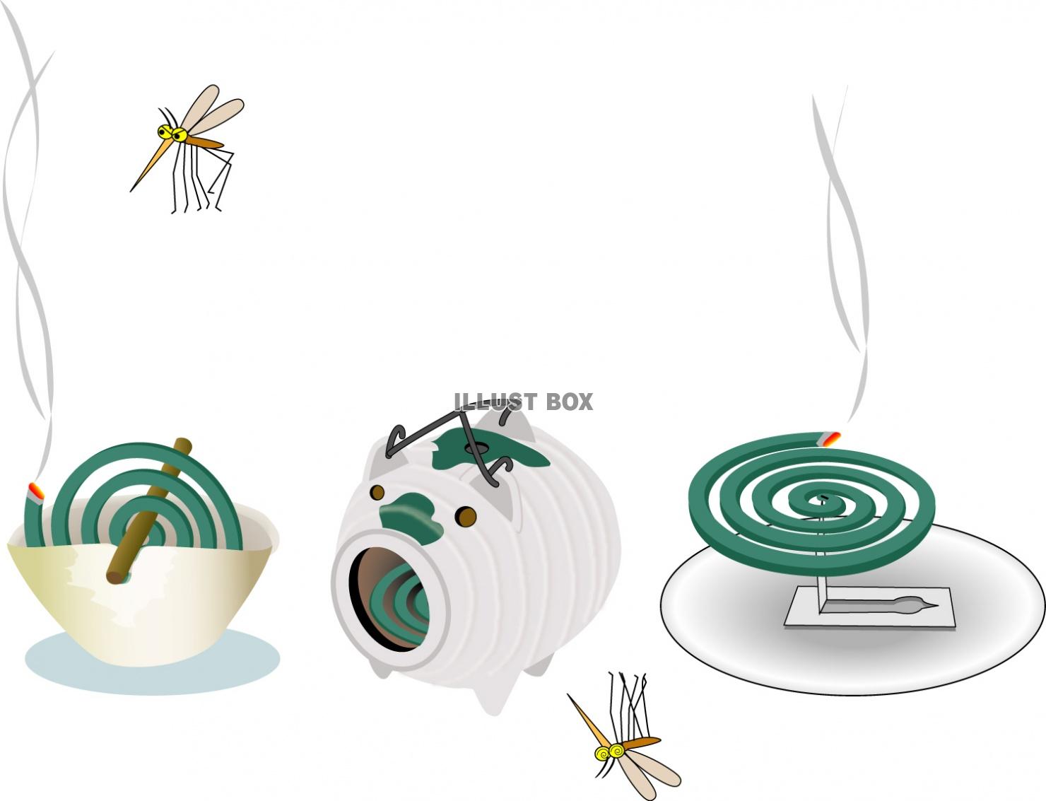 無料イラスト 蚊取り線香三種と蚊