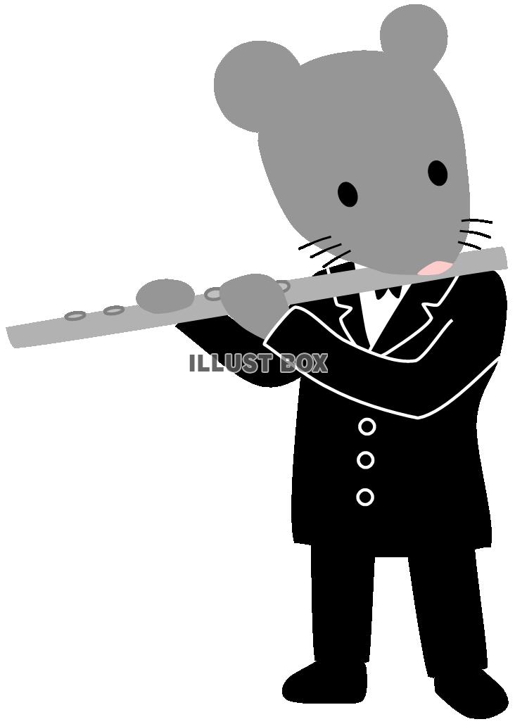 無料イラスト フルートを吹くねずみ 楽器を演奏する動物 ネズミ