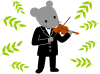 バイオリンを弾くねずみと葉っぱ（楽器を演奏する動物・ネズミ）