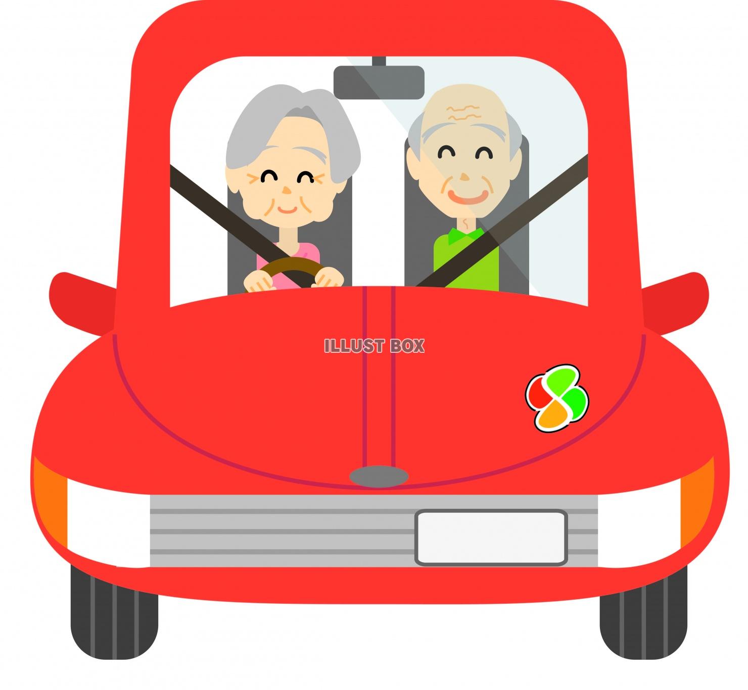無料イラスト 高齢者ドライバー夫婦 運転者女性