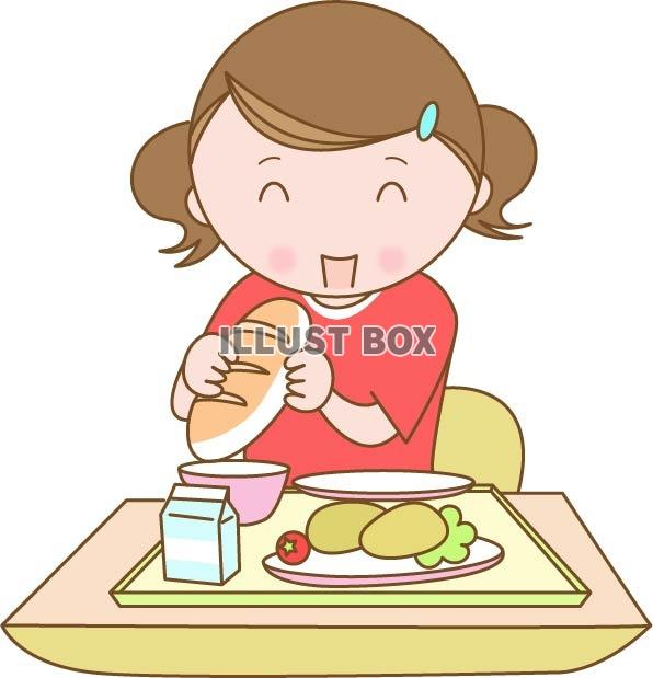 無料イラスト 給食を食べる子ども