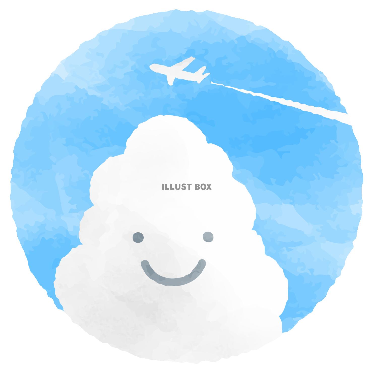 無料イラスト 笑顔の入道雲と飛行機雲