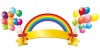 風船,虹,飾りリボンおしゃれフレーム枠アイコン装飾,見出し,背景かわいいシンプル