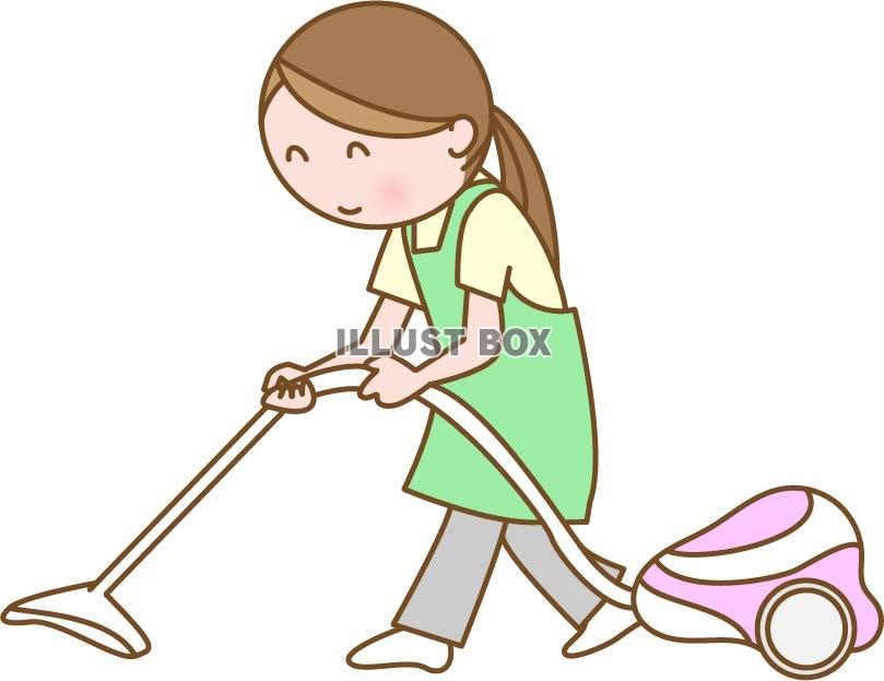 無料イラスト 掃除機をかける女性
