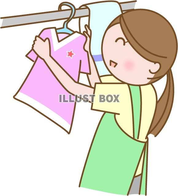 無料イラスト 洗濯物を干す女性