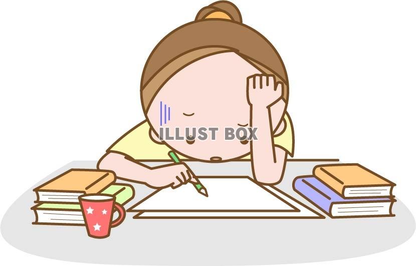 無料イラスト 勉強に行き詰まり頭を抱える女性