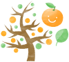 手描き風笑顔のオレンジとオレンジの木