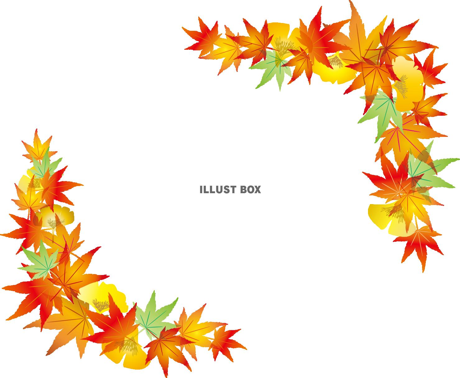 無料イラスト 紅葉おしゃれフレーム枠もみじ枠秋飾りシンプル葉飾り枠水彩見出